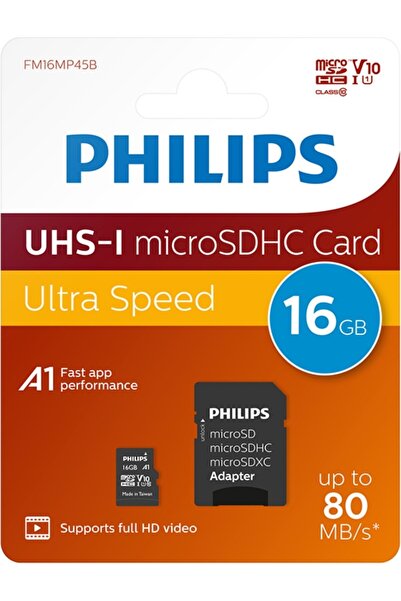 Philips Media 16GB Microsdhc Kart + Sd Adaptör – Class 10 Uhs-I U1, 80MB/S Ok...