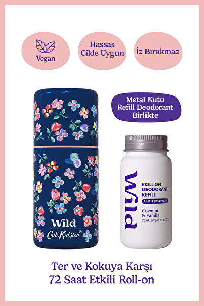 WILD Antiperspirant Roll On Cath Kidston Marble Ditsy Case & Coconut & Vanill...