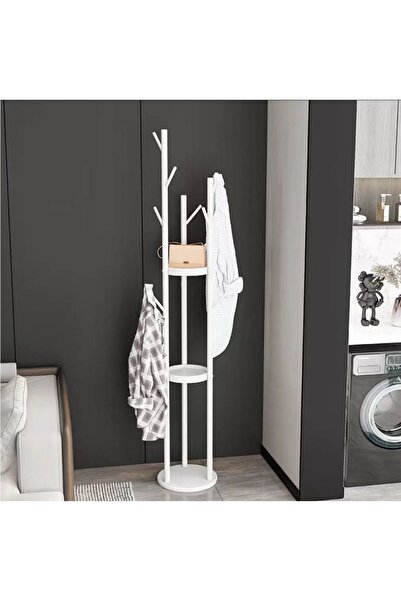 Vivendo Gold Metal Floor Hanger with 3 Shelves and Multiple Hooks for Clothes...
