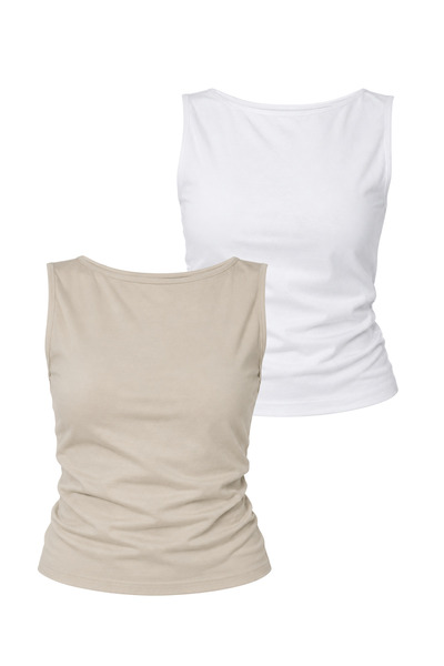 DI LORIA Women's Side Gathered Back Detailed Athlete T-Shirt Double Set (95% ...