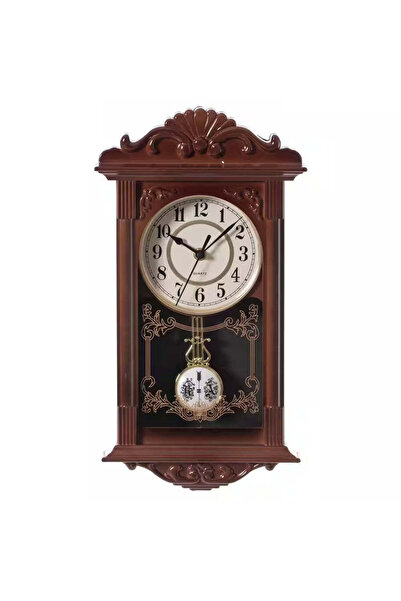 Vivendo Ceas de perete vintage cu pendul, aspect lemn, 41 cm x 22 cm x 7 cm
