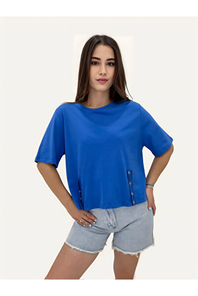diğer1234 Γυναικείο Mπλε Crop T-shirt — S