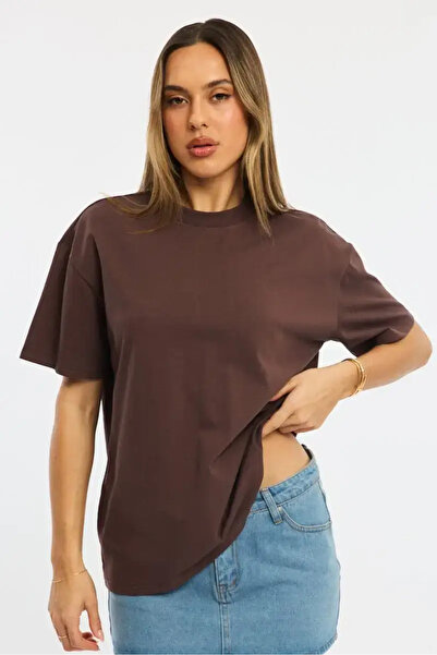 Kinzi Γυναικεία oversized μπλούζα σε καφέ απόχρωση, — S