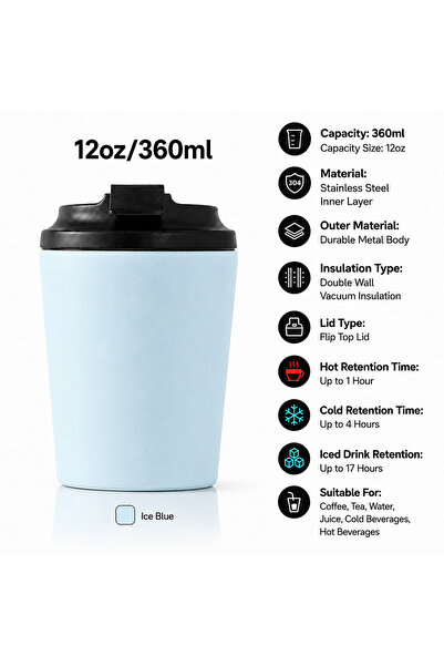 Baytix HOME 12oz 360ml Vacuum Insulated Travel Coffee Mug Stainless Steel The...