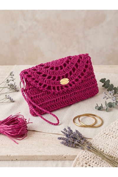 Talinhandmade Hasır El Çantası 16x22 cm | Çelik Kapamalı El Yapımı Örgü Clutc...