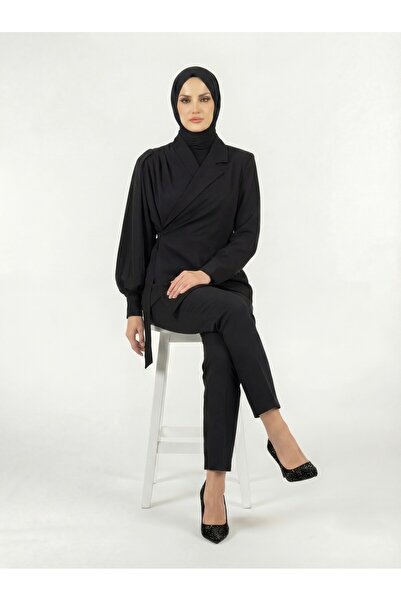 byözlemyazan سترة نسائية بياقة غير متماثلة وحزام