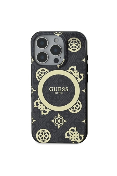 Guess IML Peony On 4G MagSafe Case for iPhone 16 Pro Max - Black