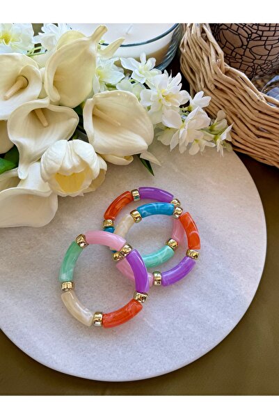Merishe Jewerly سوار مطاطي من الأكريليك MTPB مزين بالخرز الذهبي ونمط الرخام م...