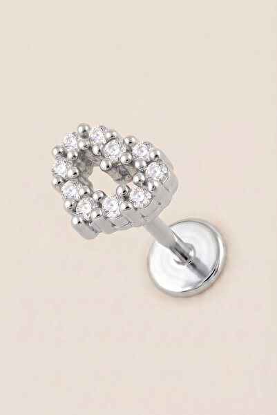 Hetra Gümüş Renkli Cerrahi Çelik Kalp Flatback Piercing - Helix, Conch, Kıkırdak