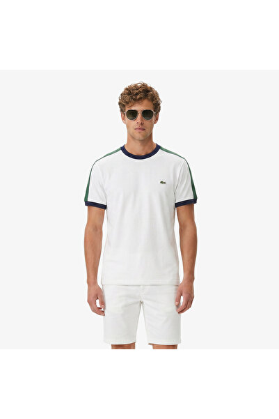 Lacoste Erkek Regular Fit Bisiklet Yaka Renk Bloklu Beyaz T-Shirt