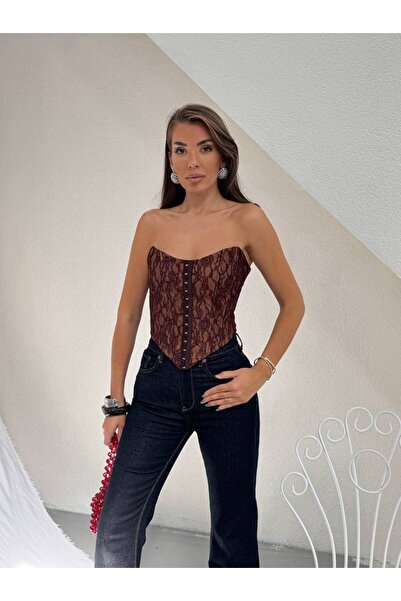 D'RECCY Women's Strapless Underwire Brode Lace Corset Bustier