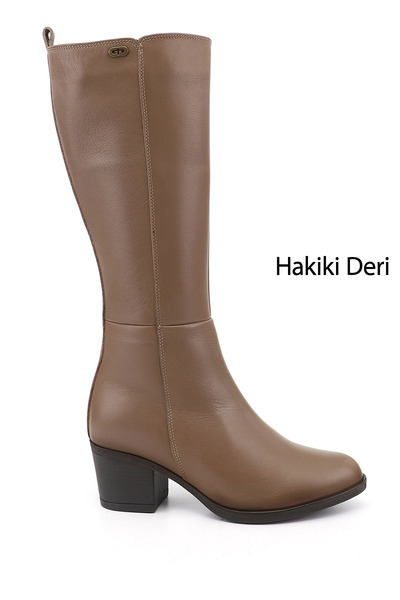 GÖNDERİ(R) Women's Mink Antique Zippered Thick Heeled Genuine Leather Boots