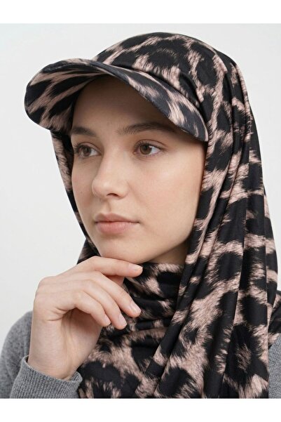 İSTDONATELLA شال جاهز للارتداء مع قبعة - نمط جلد الفهد - قبعة للشاطئ يمكن است...