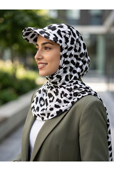 İSTDONATELLA شال جاهز للارتداء مع قبعة - نمط جلد الفهد - قبعة للشاطئ يمكن است...