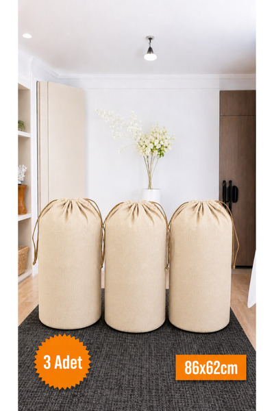 Emma Oliwia 3 Pieces Beige Drawstring Storage Bag Xlarge 86X62 cm - Moving Ba...
