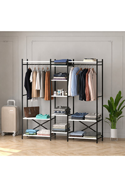 Vivendo Dressing Deschis Suport de Haine cu 10 Polite pentru Haine, Incaltami...