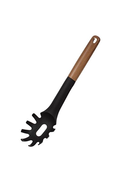 Z Store Lingură de servire pentru paste din plastic negru, cu mâner maro, 32 cm