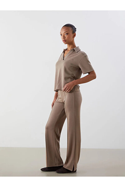 LC Waikiki Brown Wide Leg Women's Sweatpants with Elastic Waist