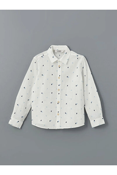 LC Waikiki White Printed Long Sleeve Boy's Shirt
