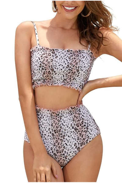 OEM Costum de baie din doua piese pentru femei, model bandeau, cu talie inalt...