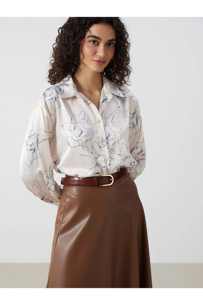 LC Waikiki Ecru Floral Satin Women's Shirt Tunic
