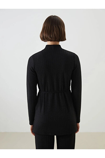 LC Waikiki Black Stand Collar Textured Women's Tunic