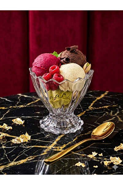 çukurova home Glass Ice Cream Bowl with Stand - Snack Bowl (180ml) 6 Pieces