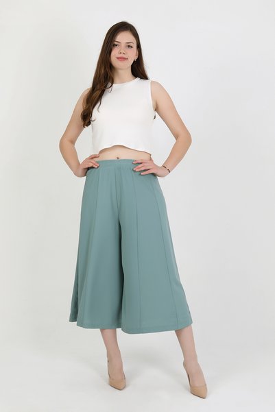 TANISA Liva Elastic Waist Draped Wide Cut Skirt Trousers Tns-4404
