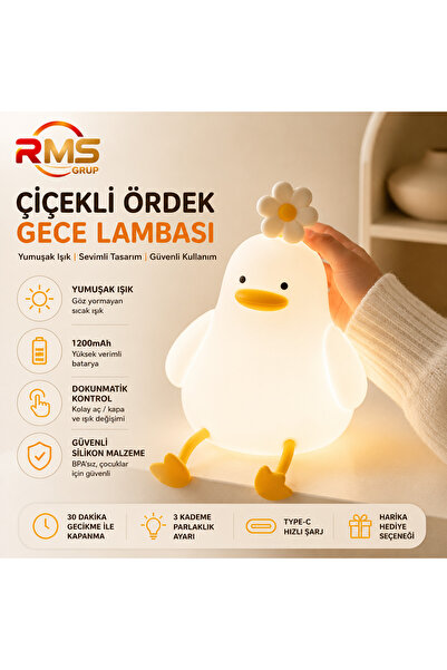RMSGRUP RMS Grup Sevimli Çiçekli Ördek Gece Lambası | Şarjlı LED Masa Lambası...