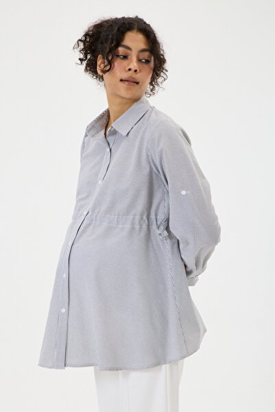 KATLİN MATERNİTY WEAR Maternity Striped Pattern Cotton Poplin Fabric Shirt wi...