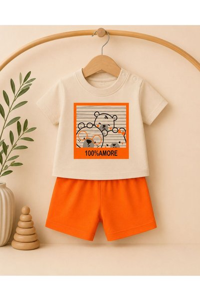 Organic Product DimpleBaby Teddy Bears Printed Shorts Baby Set 0-24 Months