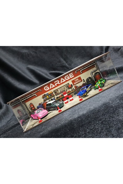 fabrikahşap Eco Pilli 1/64 Diorama Garaj Model Araba Standı Hotwheels Mini Gt...