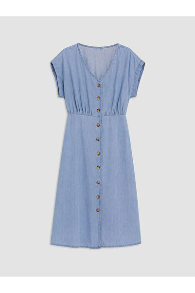 LC Waikiki Özmarka New Season V-Neck Waist-Fitted Jean Dress