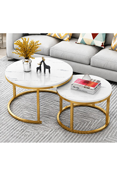 Crestj Set of 2 Nesting Tables with a Stylish Surface and Sturdy Metal Frame....