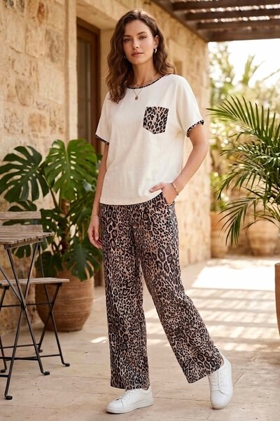 TOFİSA Pocket Detailed Leopard Double Suit White - 2135-White