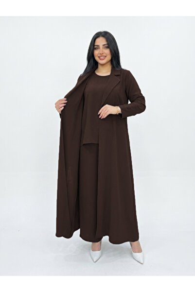 YOU ABAYA طقم سفر 4 قطع بقماش كريب كوبراء لون بني