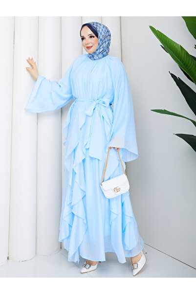 ELAY Fashion Women's Mint Green Gathered Collar Bat Sleeve Dress with Pareo D...