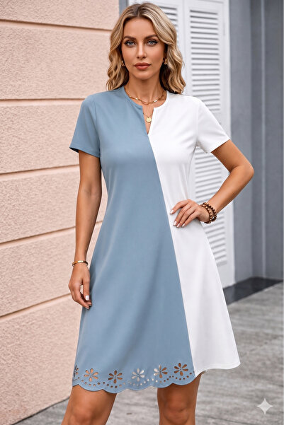 Viyamo New Season Women's Short Sleeve V-Neck Double Color Short Laser Cut Fl...