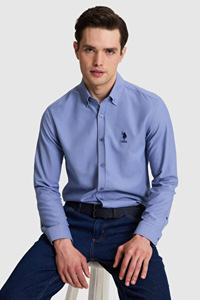 U.S. Polo Assn. قميص أساسي بأكمام طويلة للرجال من إنديجو 50322160-VR028