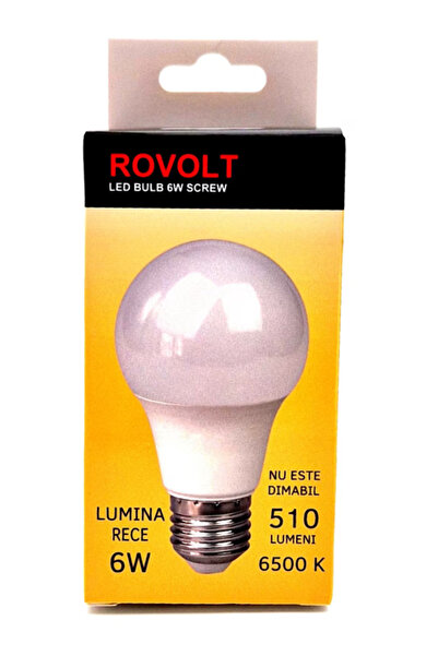 Rovolt Bec LED A60 E27 6W, Lumină Alb Rece (6400K), 510 lm