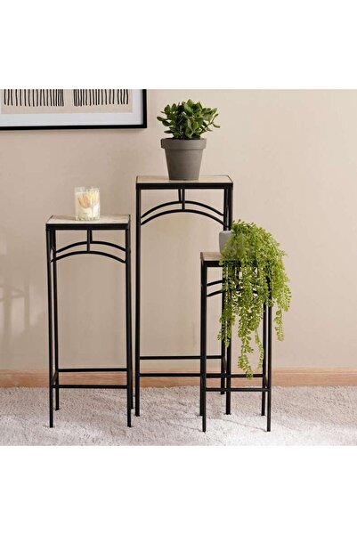 PAN HOME York 3 Pc Set Square Planter Stand 28x28x70cm, 23x23x60cm, 18x18x50c...