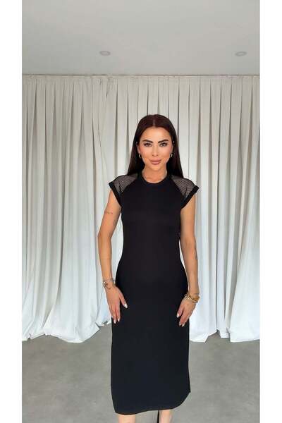 DİDEM GÜLTAKTI Lincol Women's Black Dress with Shoulder Mesh Detail