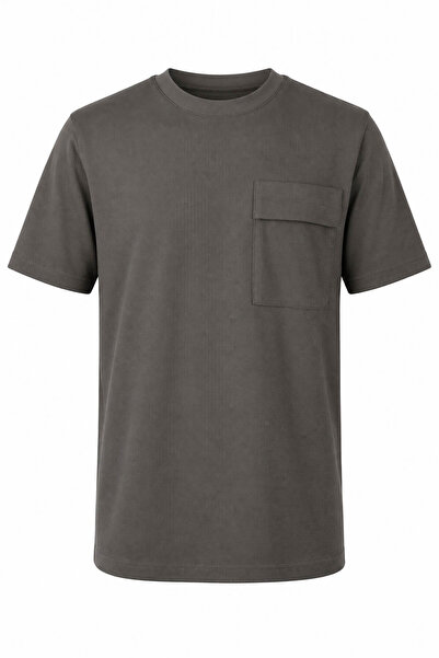 trender Tricou pentru bărbați, kaki deschis, cu decolteu rotund și buzunare m...