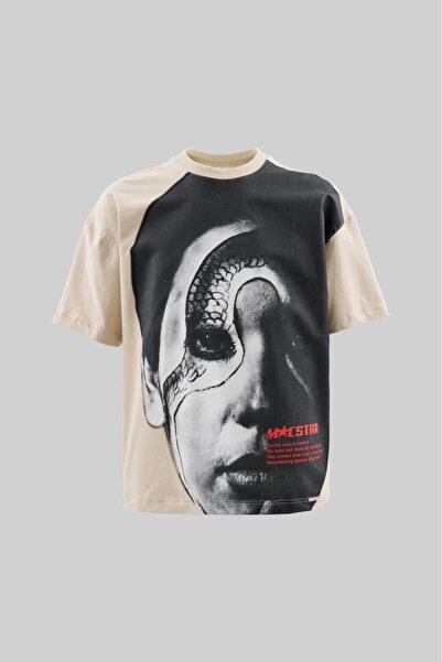 Machinist Ανδρικό μπλουζάκι Macstar Snake Face Oversize σε ανοιχτό μπεζ χρώμα