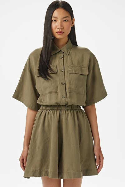 Lacoste Women's Flare Fit Short Sleeve Shirt Collar Dress Shorts Skirt Khaki