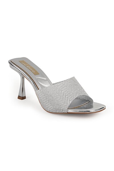 Libero Women's Silvery Heeled Slippers Metallic Single Band Open Toe Stylish ...