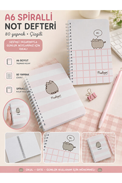 Ceren 2'li A6 Spiralli Defter 80 Yaprak Çizgili Kedi Temalı Pastel Tasarımlı ...