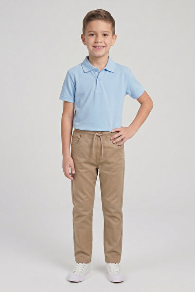 nacar çarşı Boy's Baby Blue Short Sleeve Polo Collar T-Shirt Beige Ribbed Wai...