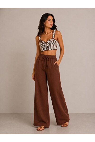 onix Ethnic Patterned Bustier and Wide-Leg Pants Two-Piece Set 2035