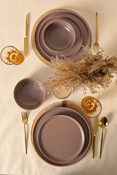 Keramika Mat Toprak Taupe Nordic Yemek Takımı 6 Parça 2 Kişilik 977
